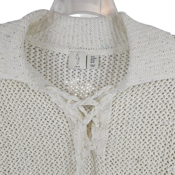 Women Preppy Fairy Cottage Academia Core Knit Pullover Sweater Ivory Joie Medium - Picture 3 of 11